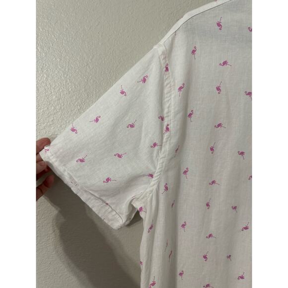 Magaschoni Man Linen Blend Flamingo Short Sleeve Button Down Shirt Size XL - Picture 3 of 4